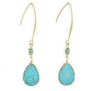 Teardrop Shaped Semi Precious Turquoise Earrings